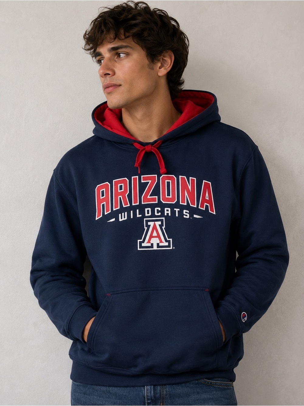 Champion AZ Wildcats Men's Pullover Hoodie Sweatshirt U of AZ Blue Red Medium